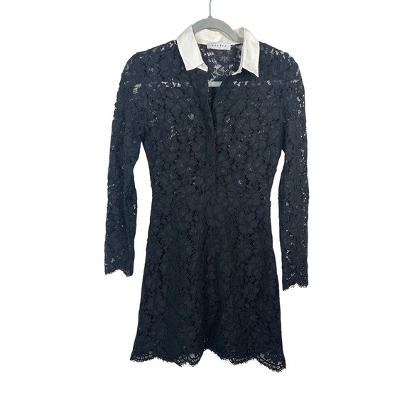Sandro Dresses & Skirts - Sandro Lace Mini Dress Women 1 Black Very Good Contrast Collar Long Sleeve 3526
